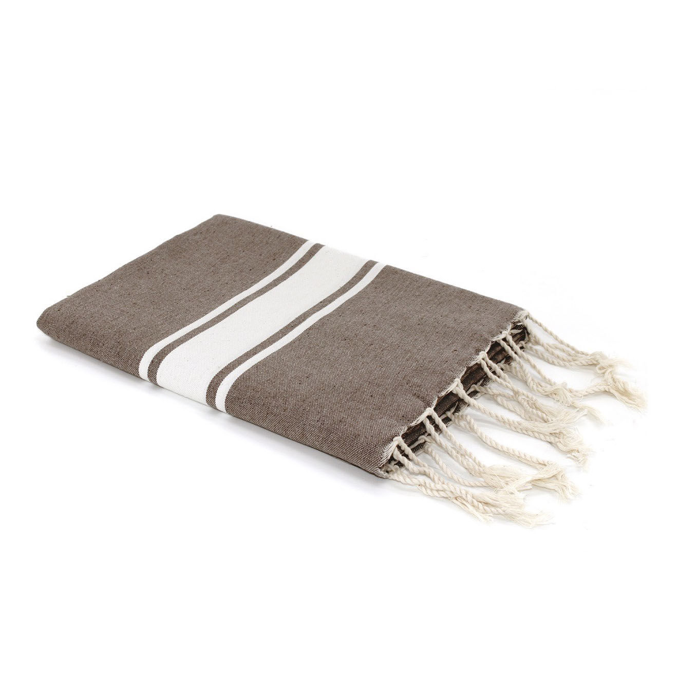 Febronie Fouta Traditionelle St Tropez taupe clair/blanc - 100x200 cm