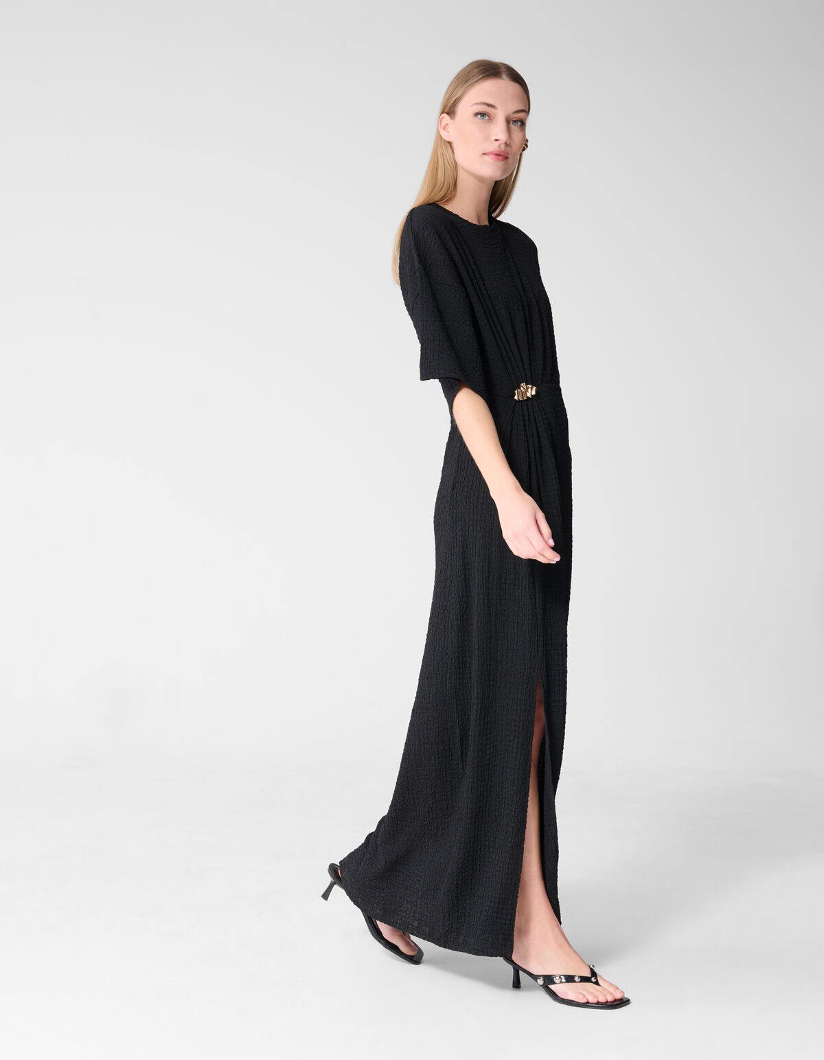 Organic Crinkle Maxi Jurk Zwart