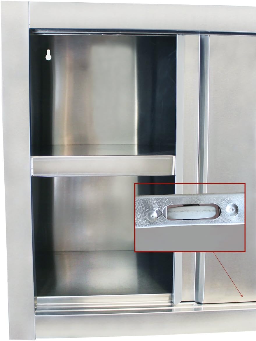 Beeketal 'BWS100' Gastro Küchen Wandhängeschrank aus Edelstahl mit auf Rollen gelagerte Schiebetüren, Hängeschrank mit fest verbautem Einlegeboden - Außenabmessungen (L/B/H): ca. 1000 x 400 x 650 mm