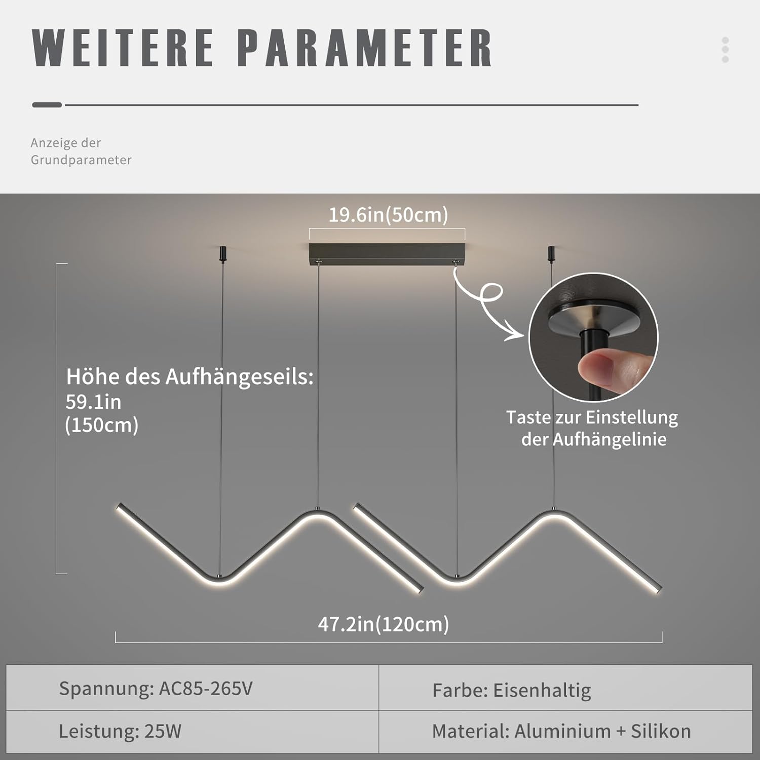 Mikeru Moderne Led-Wellenpendelleuchte, 120CM Schwarze Esszimmer-Pendelleuchte, Dimmbar 10%-100% Mit Fernbedienung, Hängende Leuchte Mit Memory-Funktion, Geeignet Für Restaurants, Kücheninseln Bars
