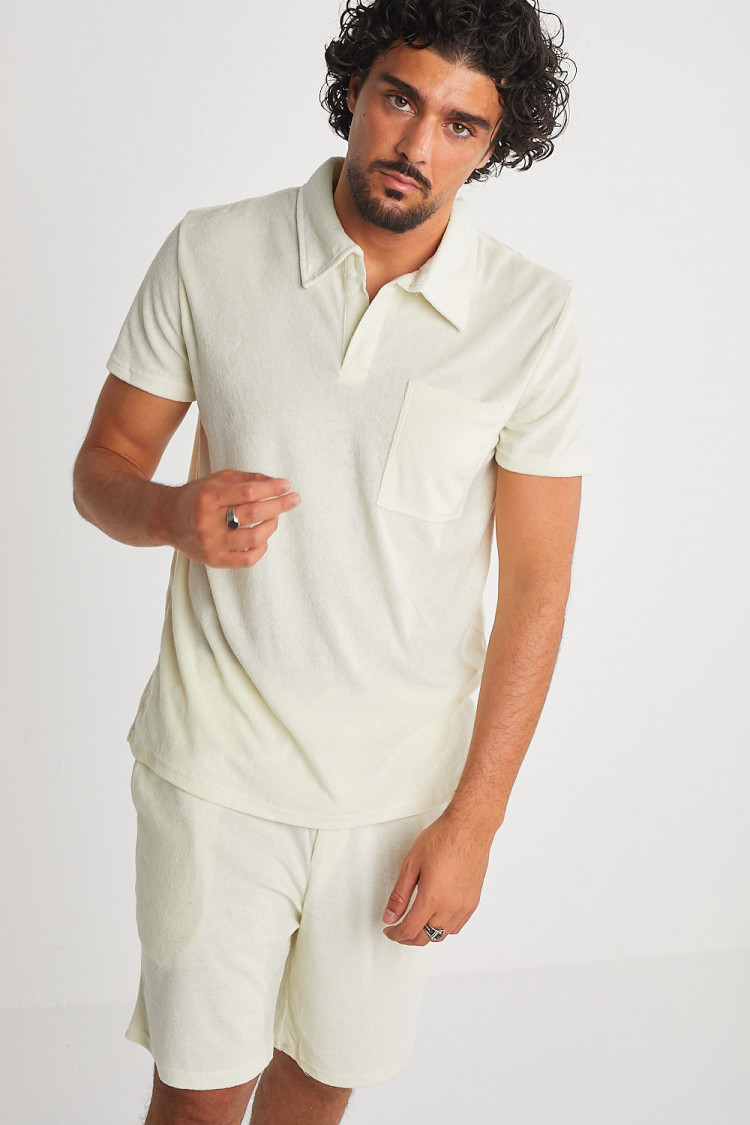 Ensemble 2 pièces polo + short écru en velours