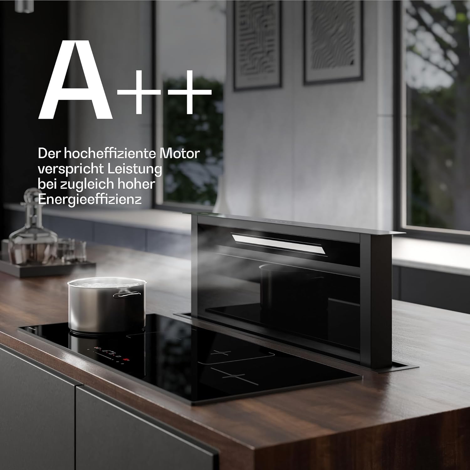 Klarstein Velaire Dunstabzugshaube 90cm - A++ Downdraft, 906 m³/h Luftstrom, Touch-Bedienung, LED, Leise, Spülmaschinenfester Filter, Kochfeldabzug, Abzugshaube 90cm