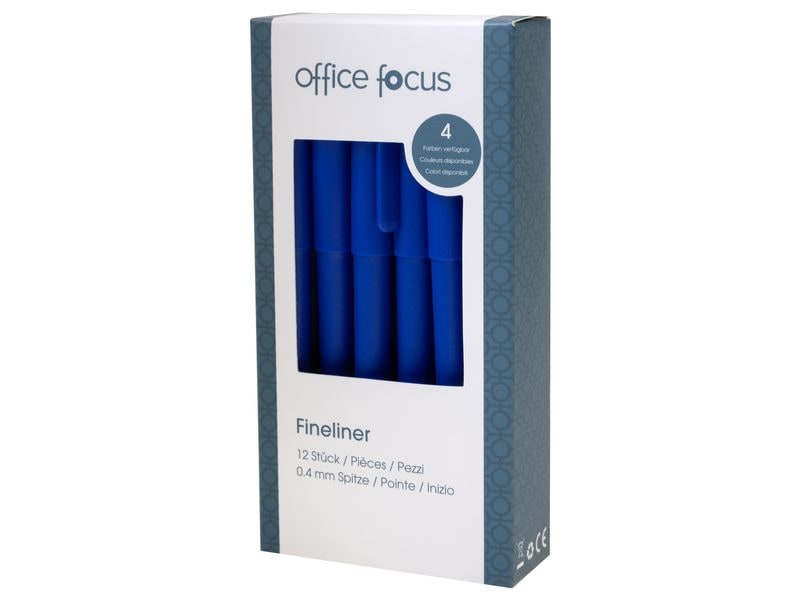 office focus Fineliner Office Focus Blau, 12 Stück Tintenfeinschreiber mit Strichstärke F