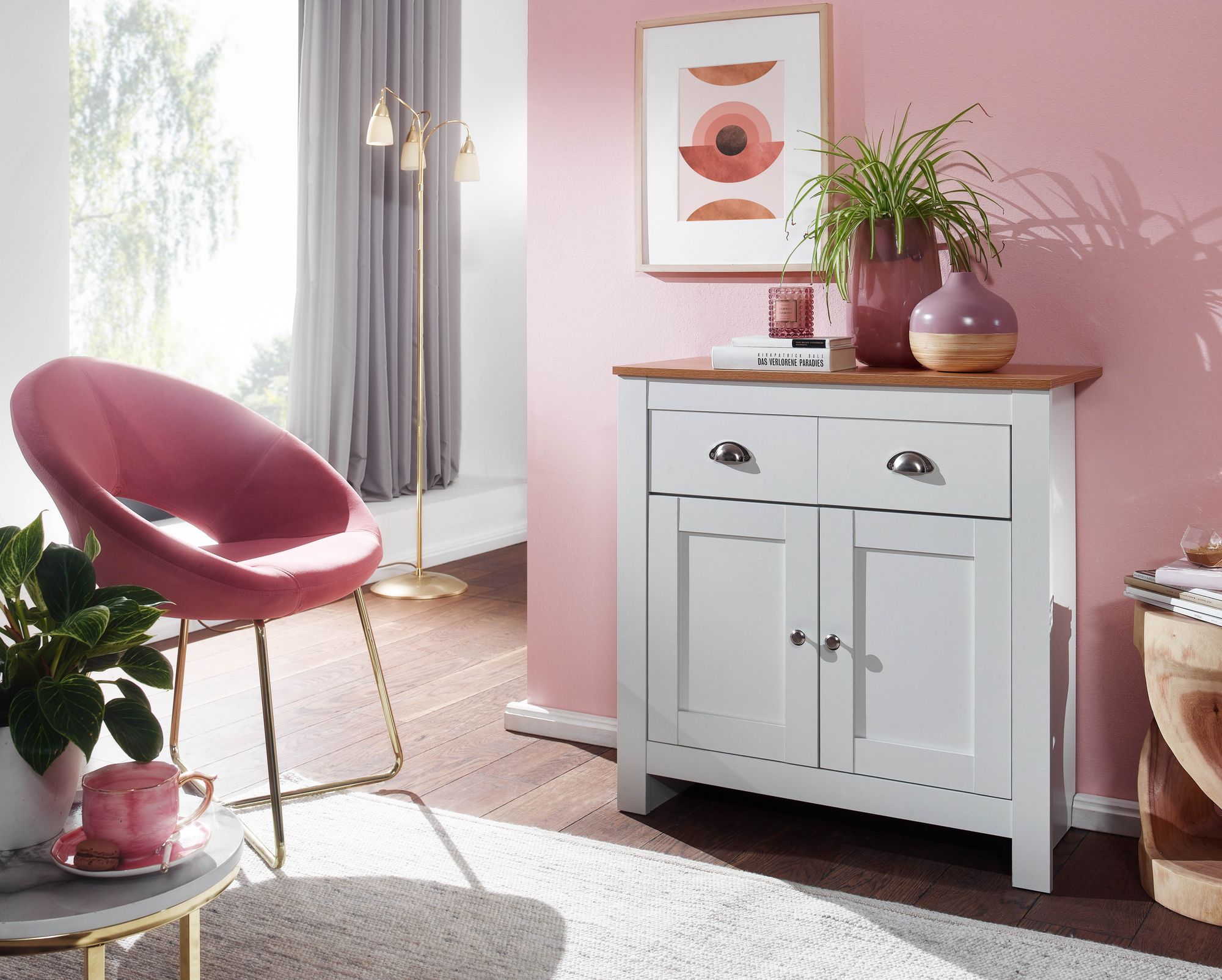 Sideboard FineBuy Kommode Weiß / Eiche 79x81x34,5 cm Anrichte Schubladenkommode
