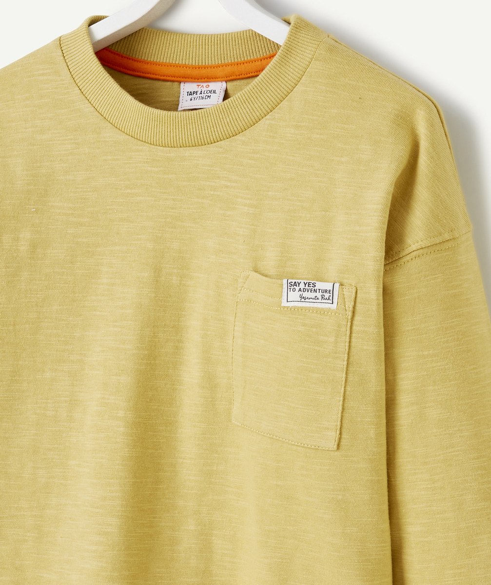 T-SHIRT MANCHES LONGUES GARÇON EN COTON BIO JAUNE AVEC POCHE SUR LE COEUR