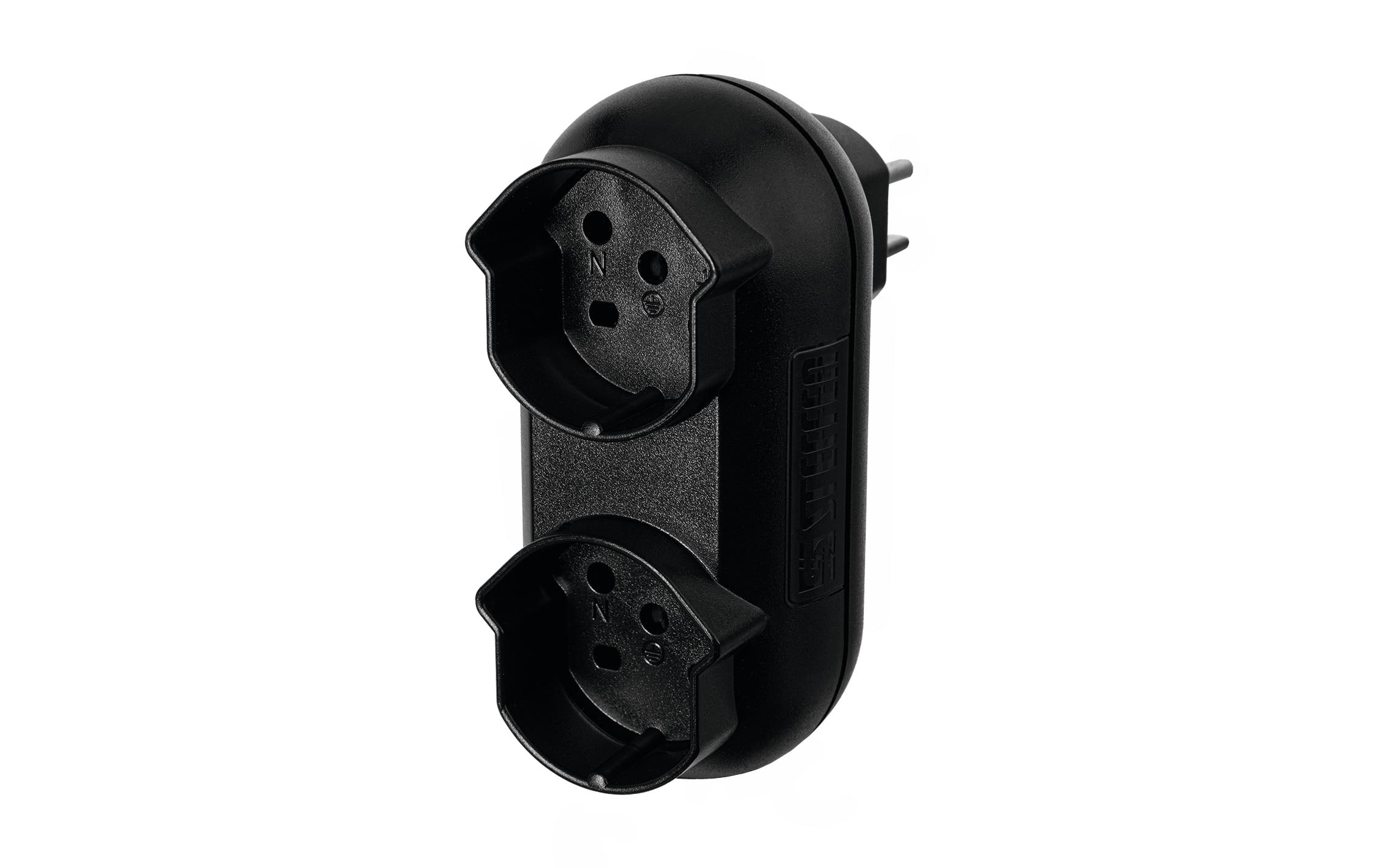 Mehrfachstecker Strong 2x T15, SchwarzMehrfachadapter mit zwei T15 Steckdosen in Farbe Schwarz, 400 V/10 A