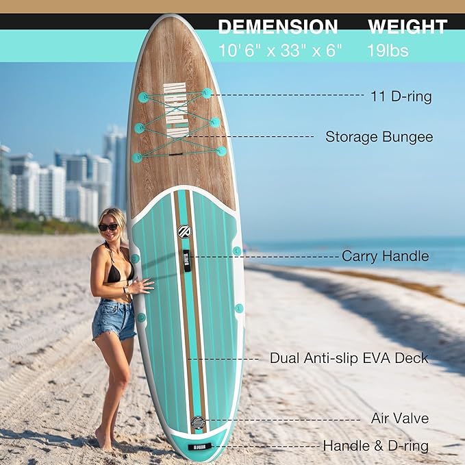 Inflatable Stand Up Paddle Board with SUP Accessories, Anti-Slip EVA Deck, 10’6’’ Inflatable Paddle Boards for Adults & Youth of All Skill Levels