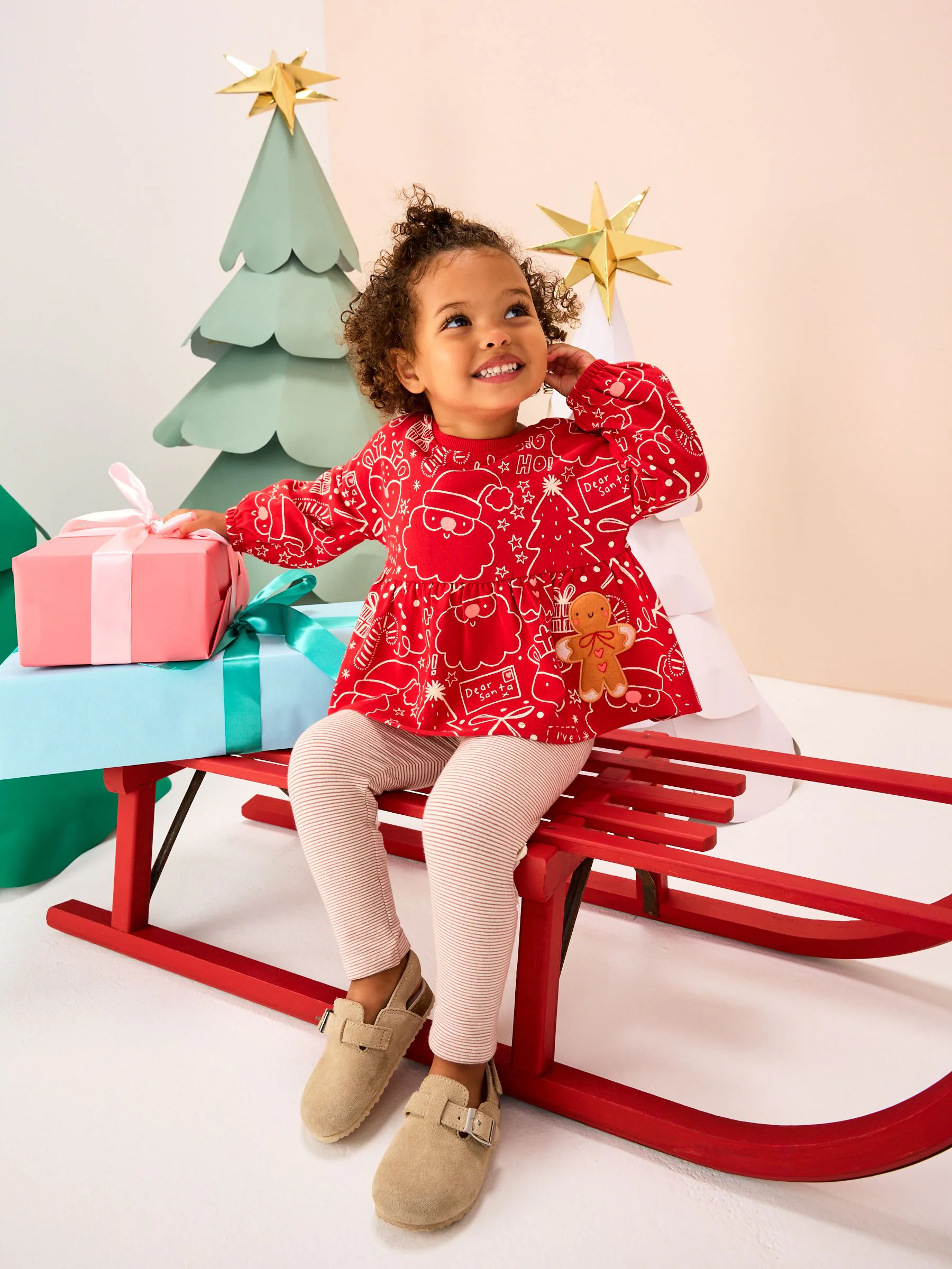 Rode Christmas Gingerbread - Set met top met peplum en legging met lange mouwen (3mnd-7jr)