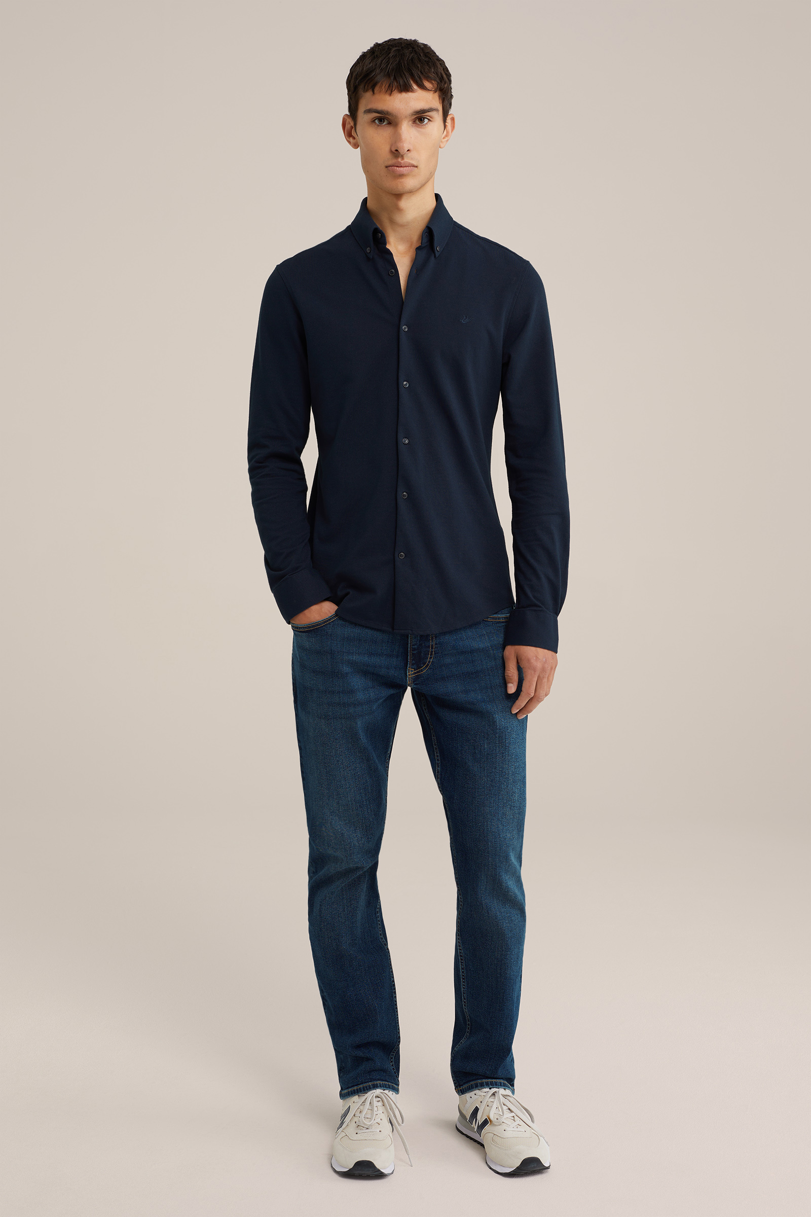 tall fit overhemd van piquéjersey WE Fashion Donkerblauw