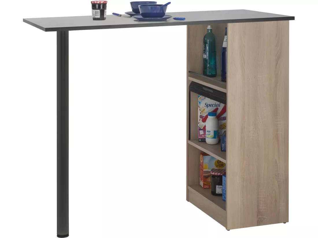 Meuble Rangement de Cuisine Chêne avec Table - Coloris: Noir