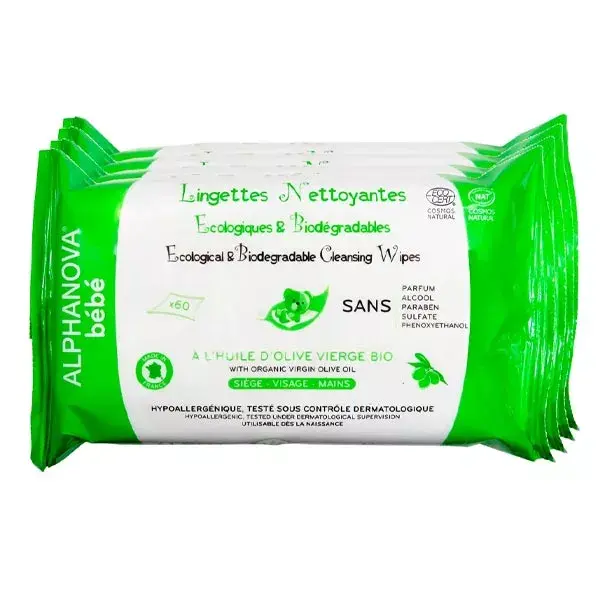 Alphanova Bébé Lingettes Huile Olive 3x60 unités