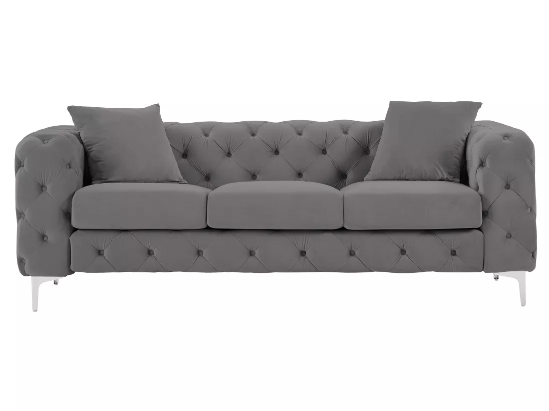 Canapé 3 places et fauteuil en velours anthracite EDWINA