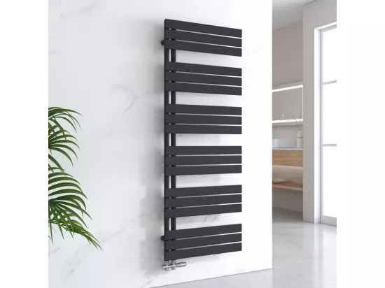 EMKE Sèche-serviettes à Eau Chaude Panneau Plat, Sèche-serviettes connexion latérale pour, Noir 1599x600mm 958Watts