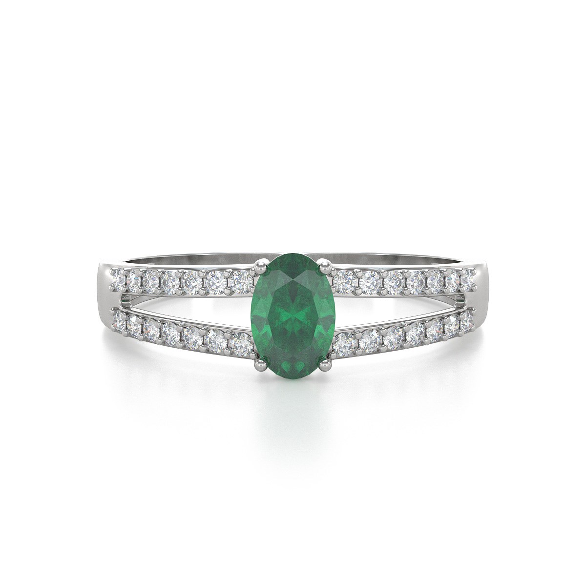 Bague ADEN Or 585 Blanc Emeraude et diamants 2.102grs
