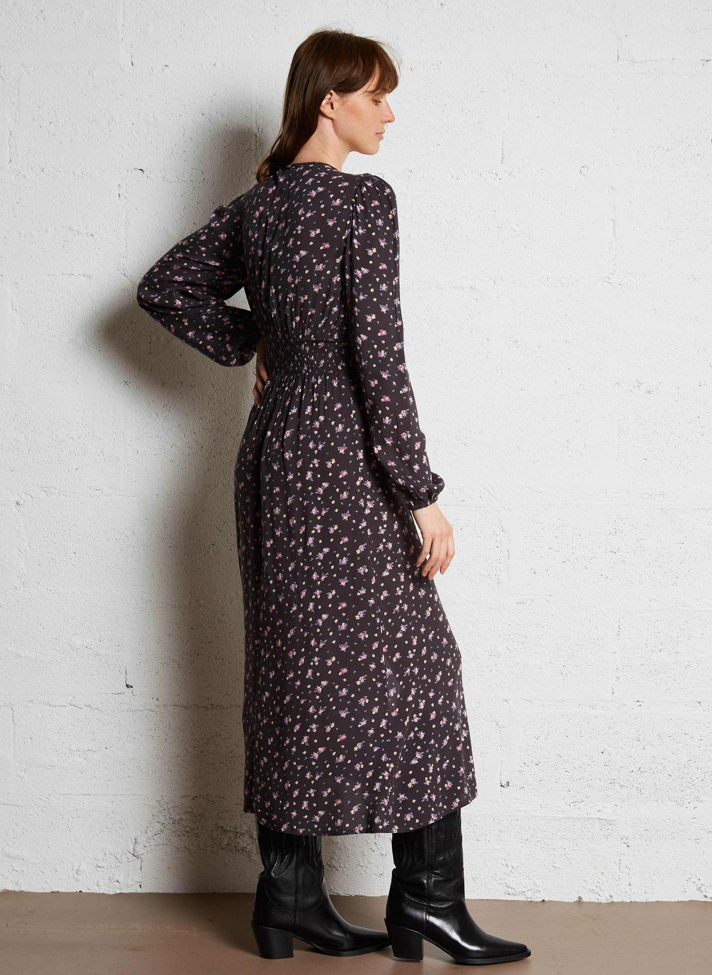 COOL NIGHT - Robe longue droite à col V | Noir