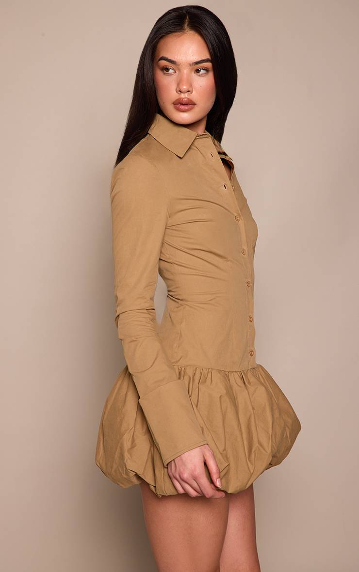 Kaki Robe Chemise À Détail Bouffant Et Boutonnage