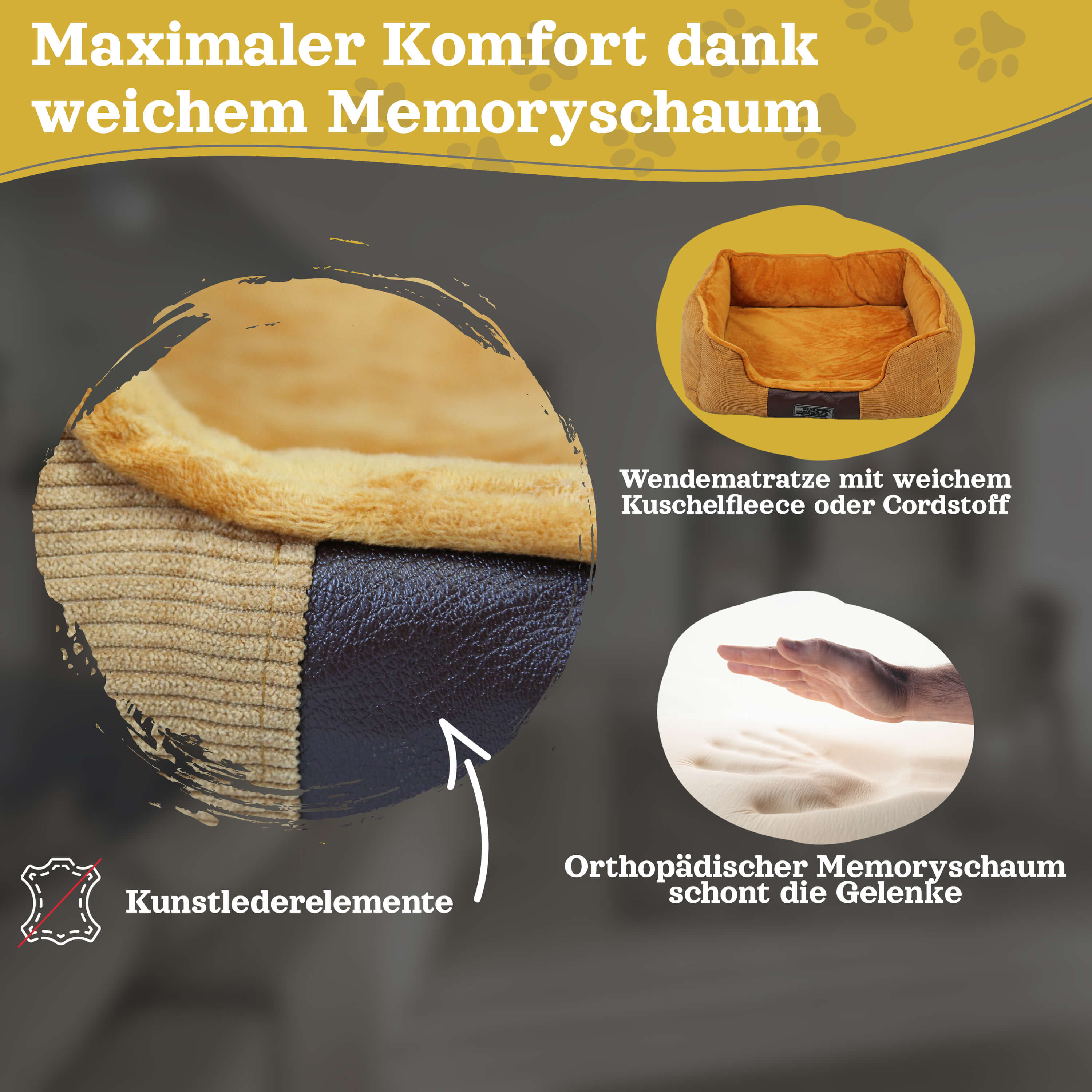 DEAR DARLING DD-04BRL Luxus Hundebett Katzenbett braun Gr. L 75x60cm mit Memoryschaum Matratze