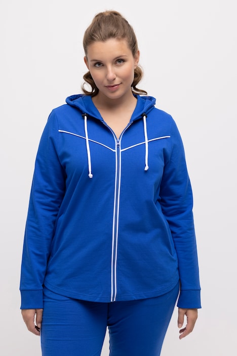 Sweatjacke, Piping, Kapuze, gerundeter Saum
