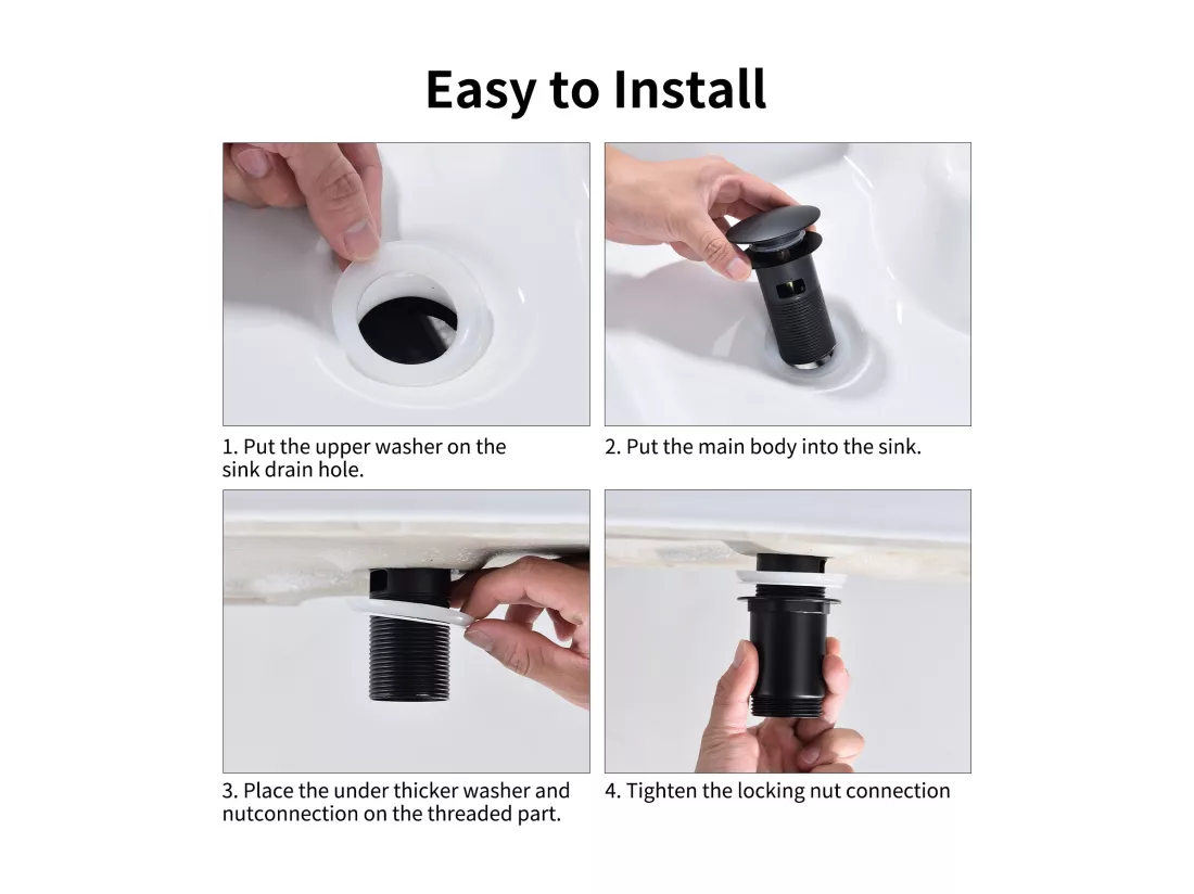 Bonde de Lavabo Bonde Pop-up avec Trop-plein Automatique Universelle Vidage pour Vasque et Lavabo Équipé Panier-filtre Noir G1-1-4