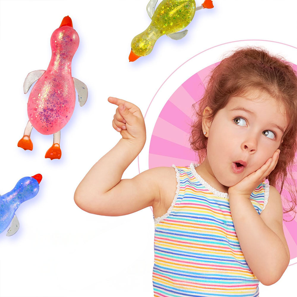 (163x75mm) Anti Stress Knautsch Ente Squeeze Spielzeug Glitzer Squishy Entchen - Assortiert