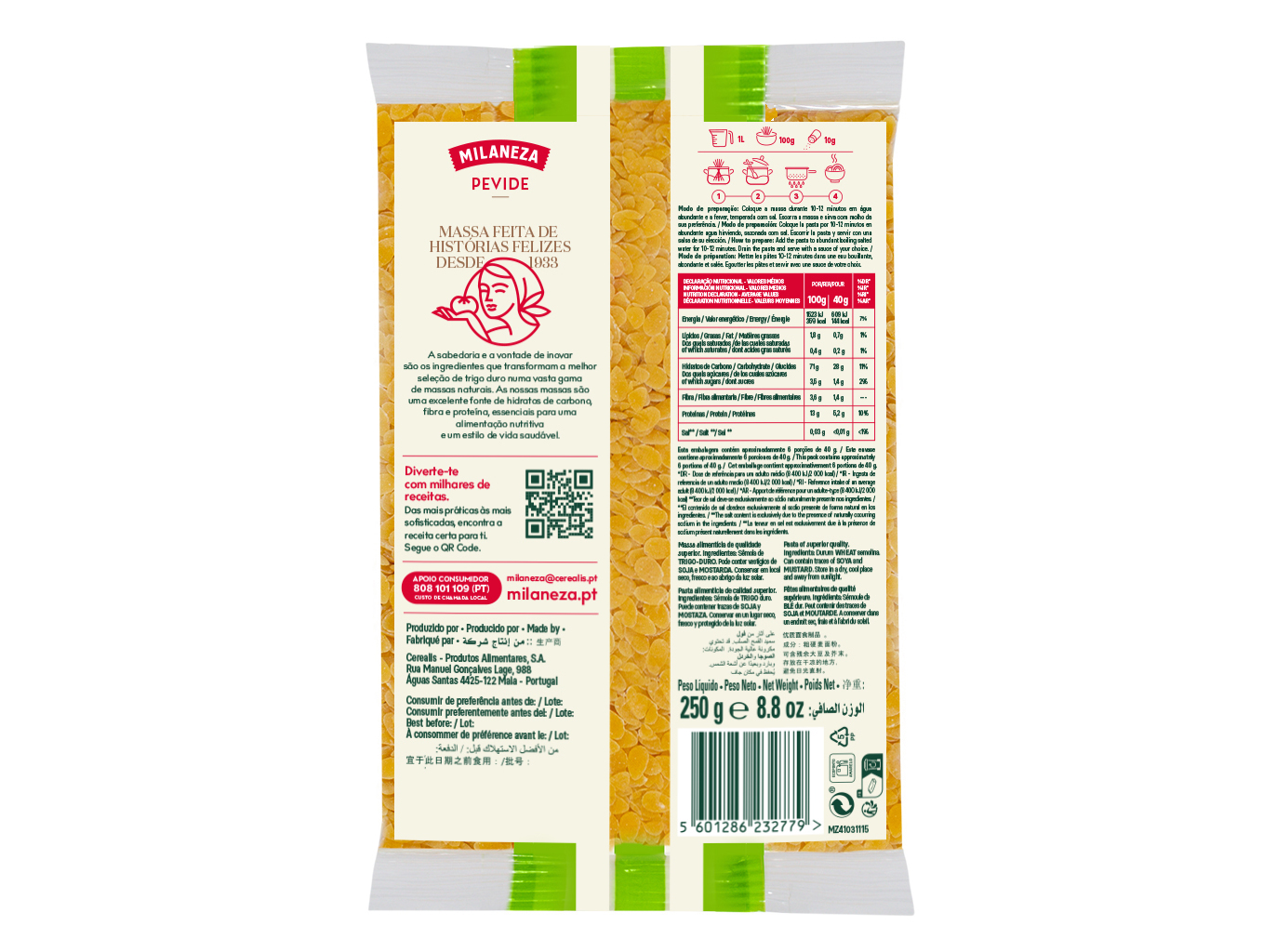 MASSINHAS MILANEZA PEVIDE 250G