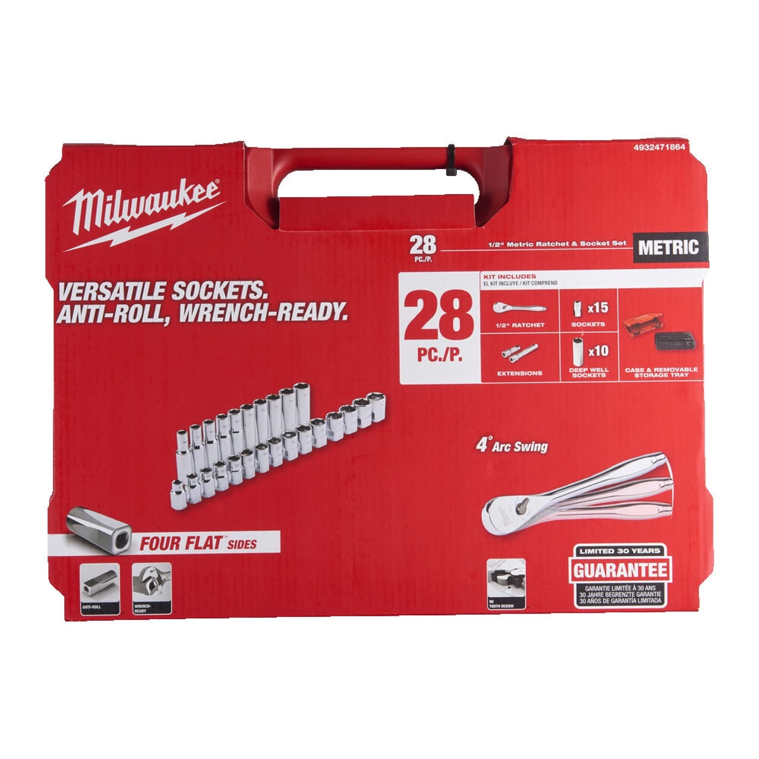 Milwaukee 4932471864 Metrische 1/2 ratel   28-delige doppenset