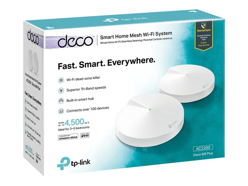 TP-Link Deco M9 Plus - Wi-Fi-system (3 routere) - op til 6750 sq.ft - mesh - GigE - 802.11a/b/g/n/ac, Bluetooth 4.2, ZigBee Home Automation 1.2 - Tri-Band