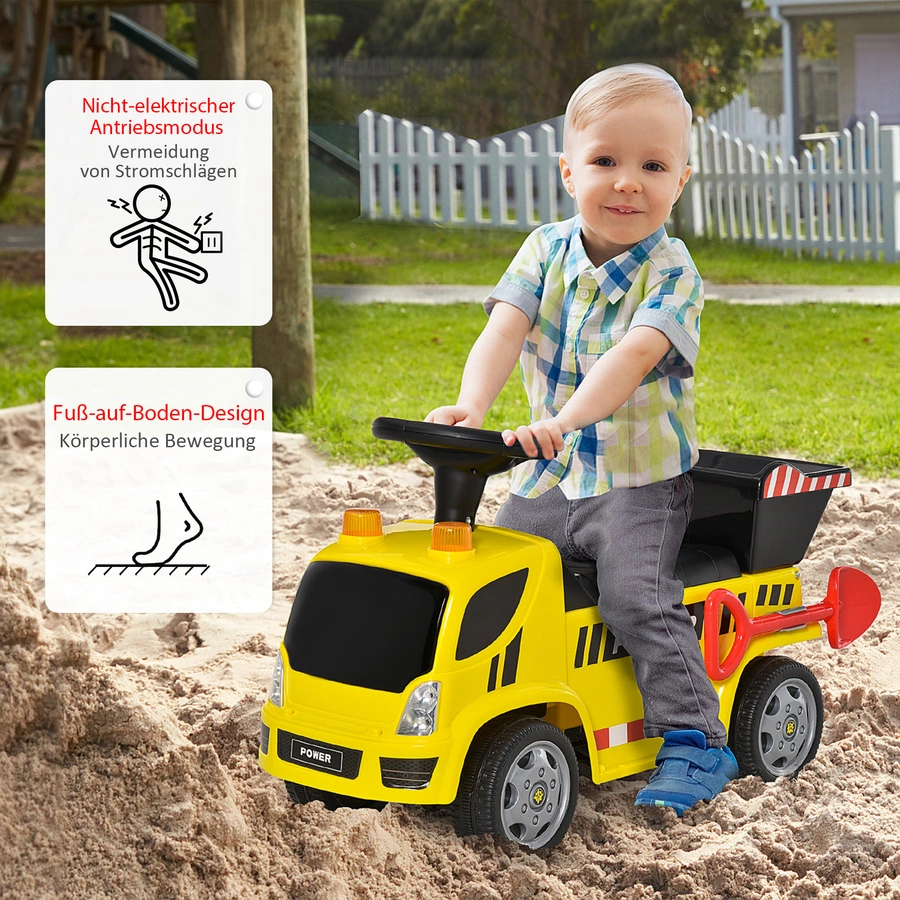 HOMCOM Kinder Rutscherauto mit Musik, Scheinwerfern und Alarmtönen Gelb