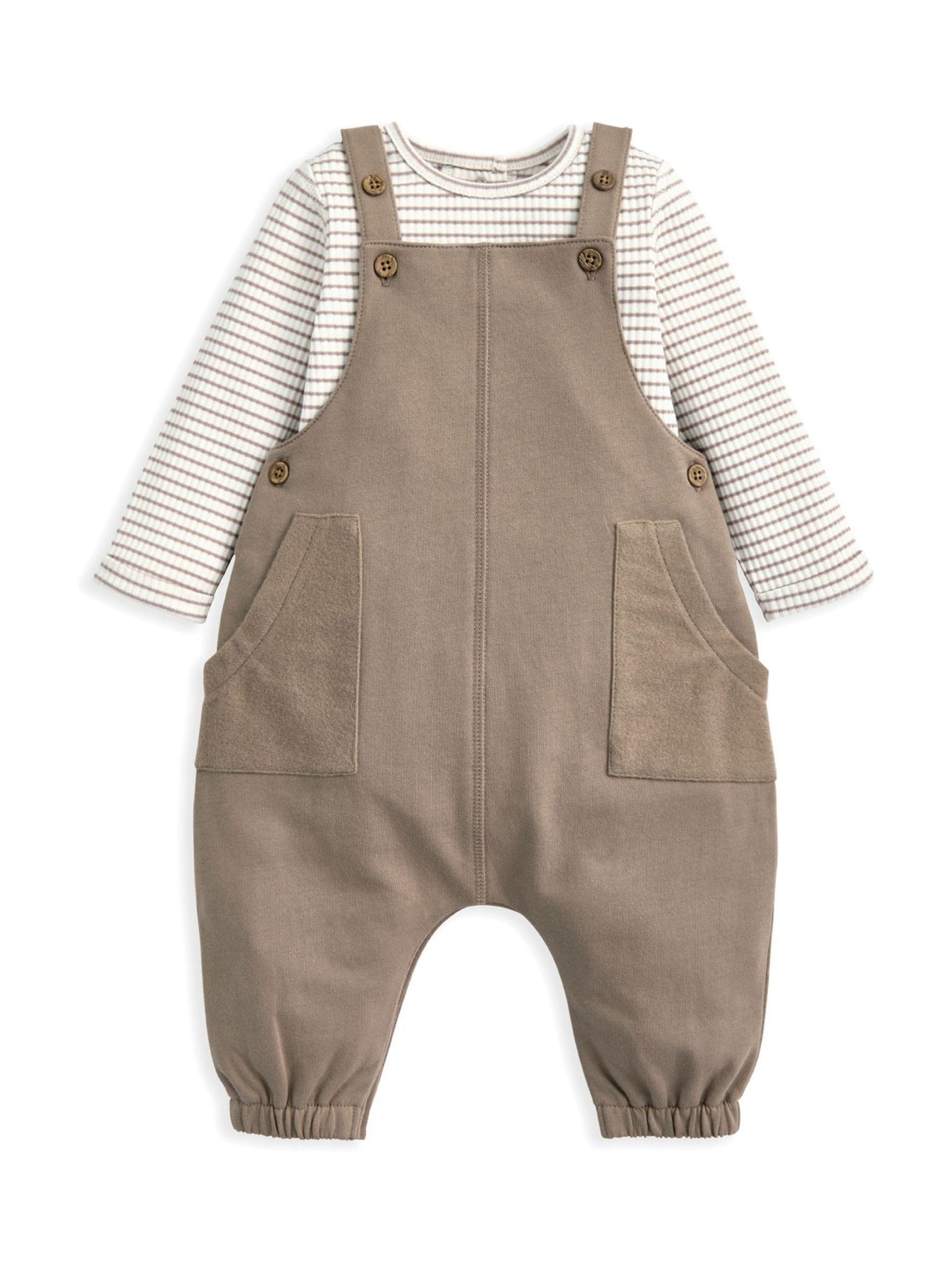 Mamas & Papas Dungaree & Stripe Bodysuit Set