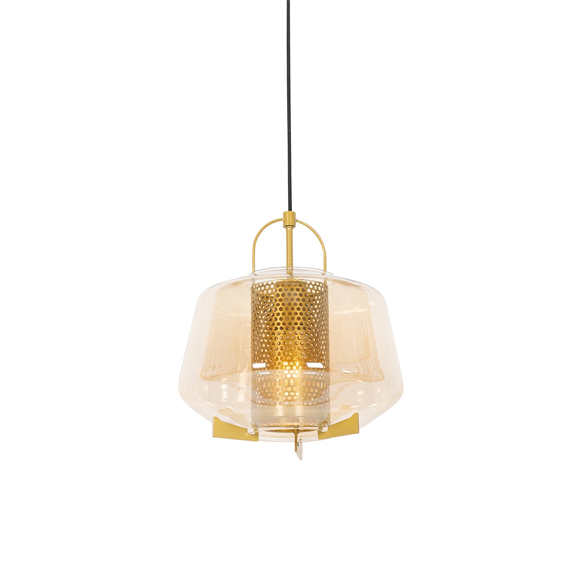 Art Deco hanglamp goud met amberkleurig glas 30 cm - Kevin