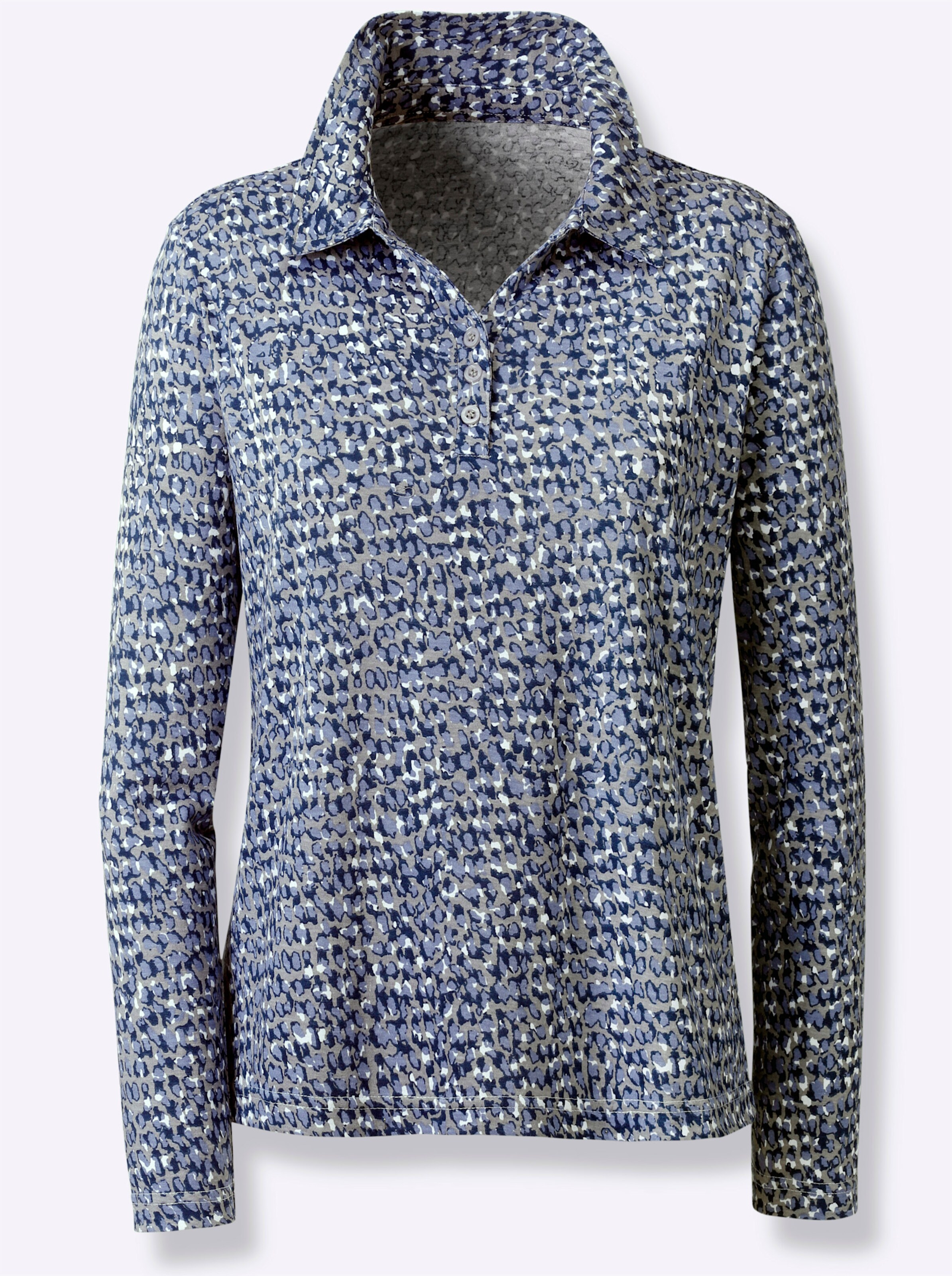 Poloshirt in dunkelblau-steingrau-bedruckt