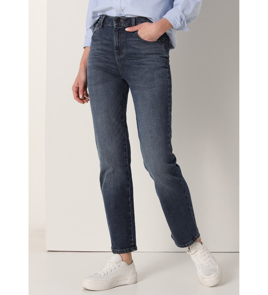Calça jeans Lois de cintura alta e cintura comprida azul