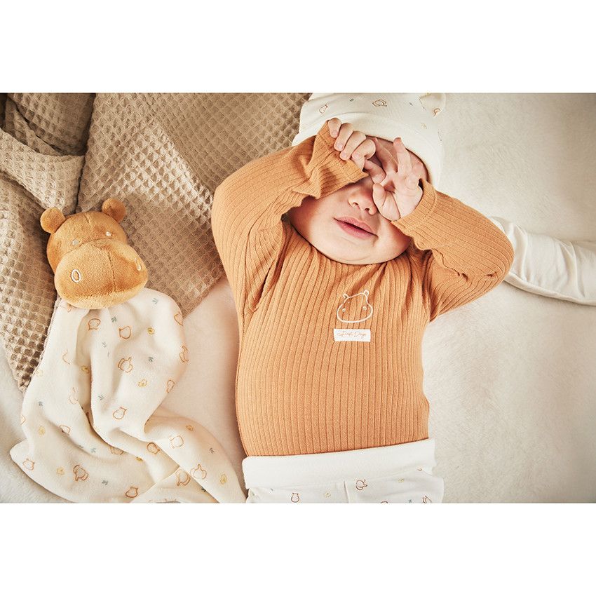 Doudou mouchoir hippopotame en velours pour bébé - Marron