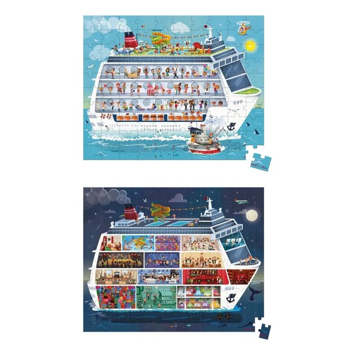 Janod Puzzle bateau de croisière - Set de 2 puzzles 100 et 200 pièces