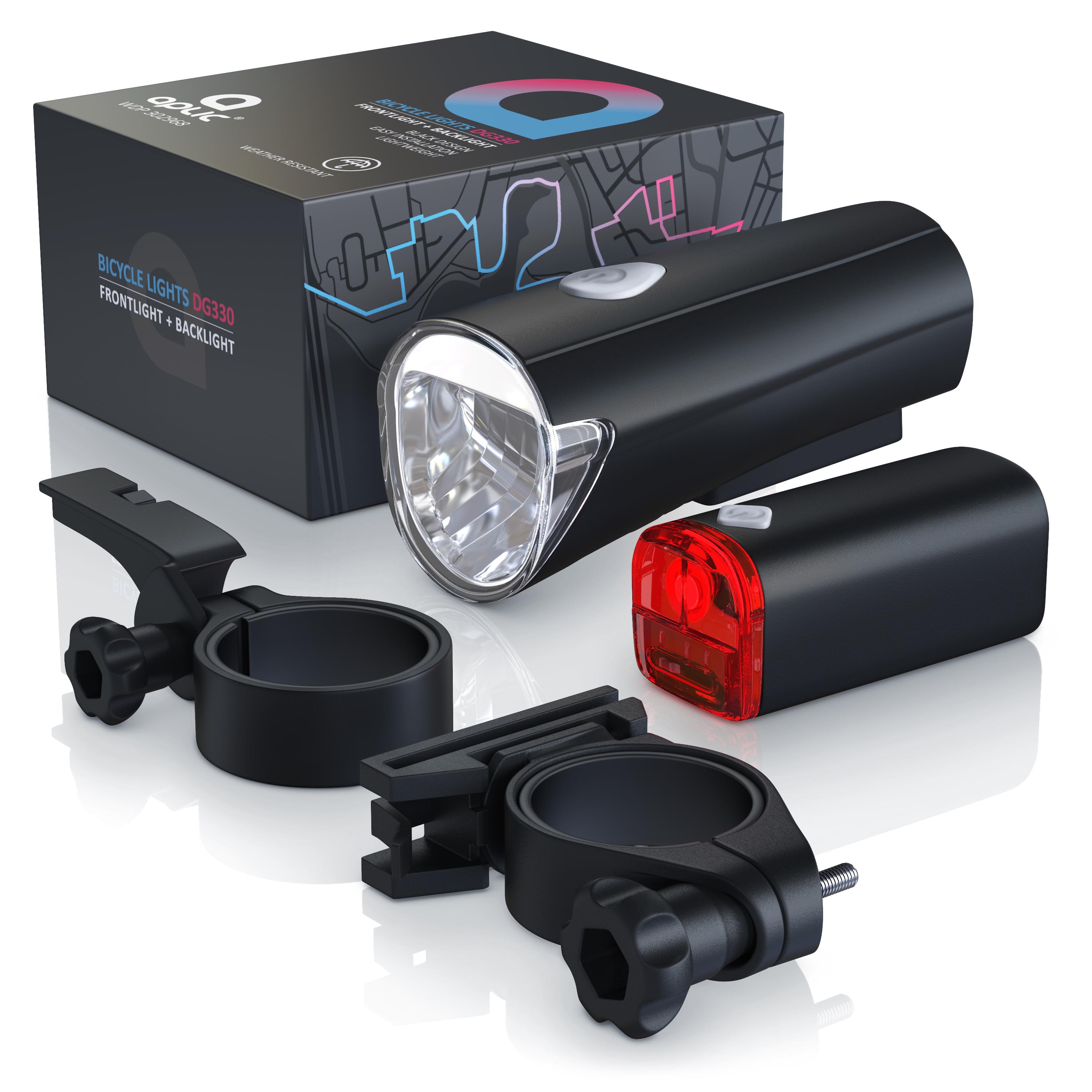Aplic LED Fahrradlampen Set mit Front & Rücklicht StVZO zugelassen / Energiesparend / 30 Lux