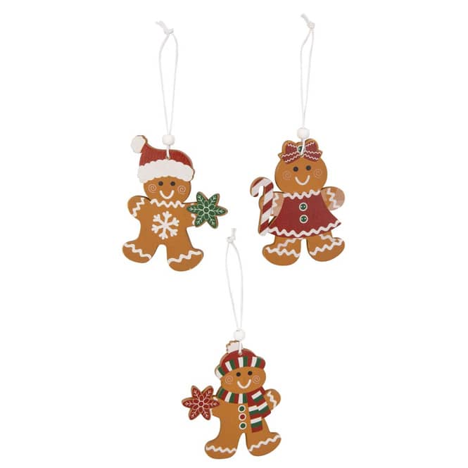 Dekohänger Lebkuchenfiguren - braun/weiß/rot - ca. 8 cm - 9 Stück