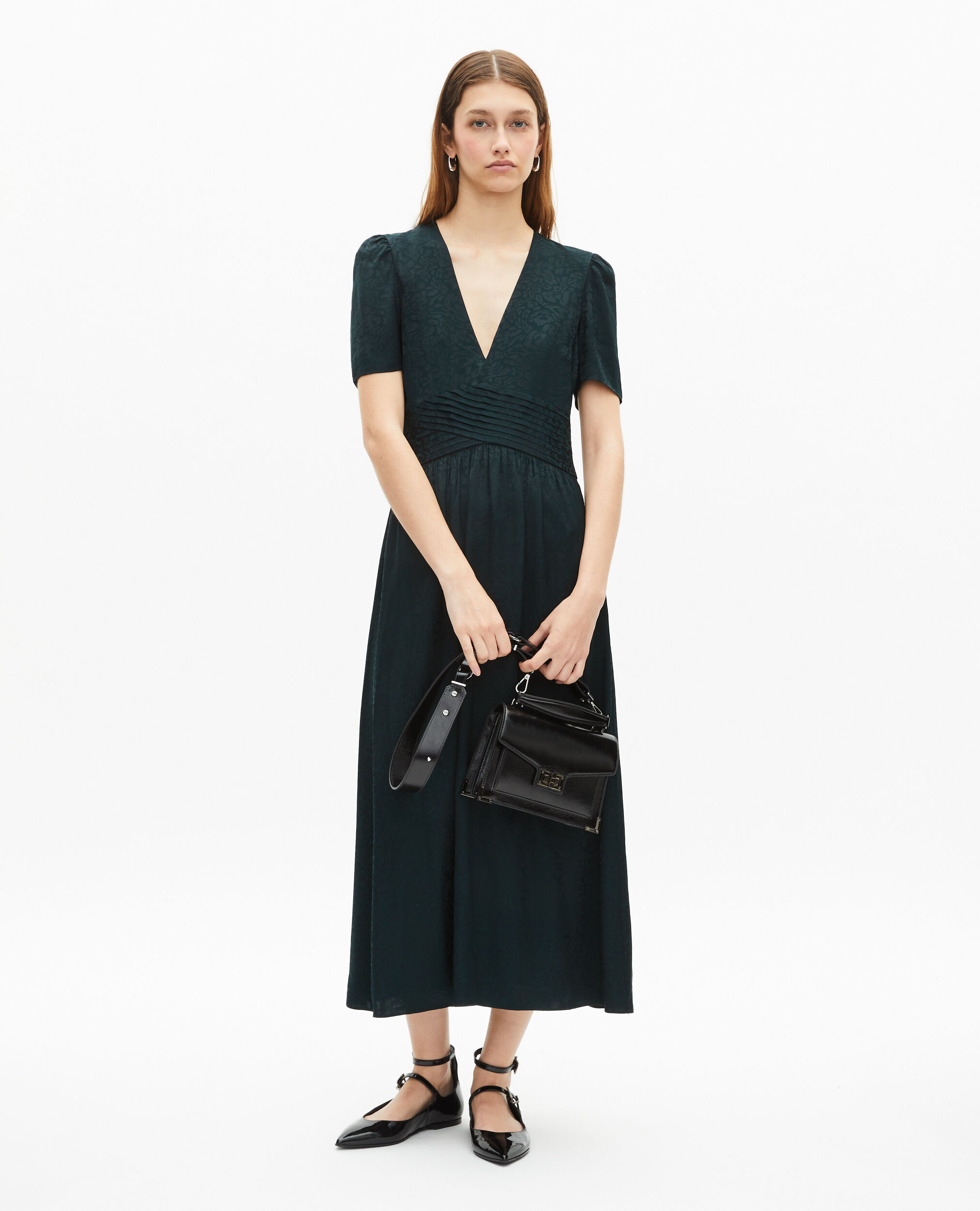 Robe longue en jacquard léopard verte foncé