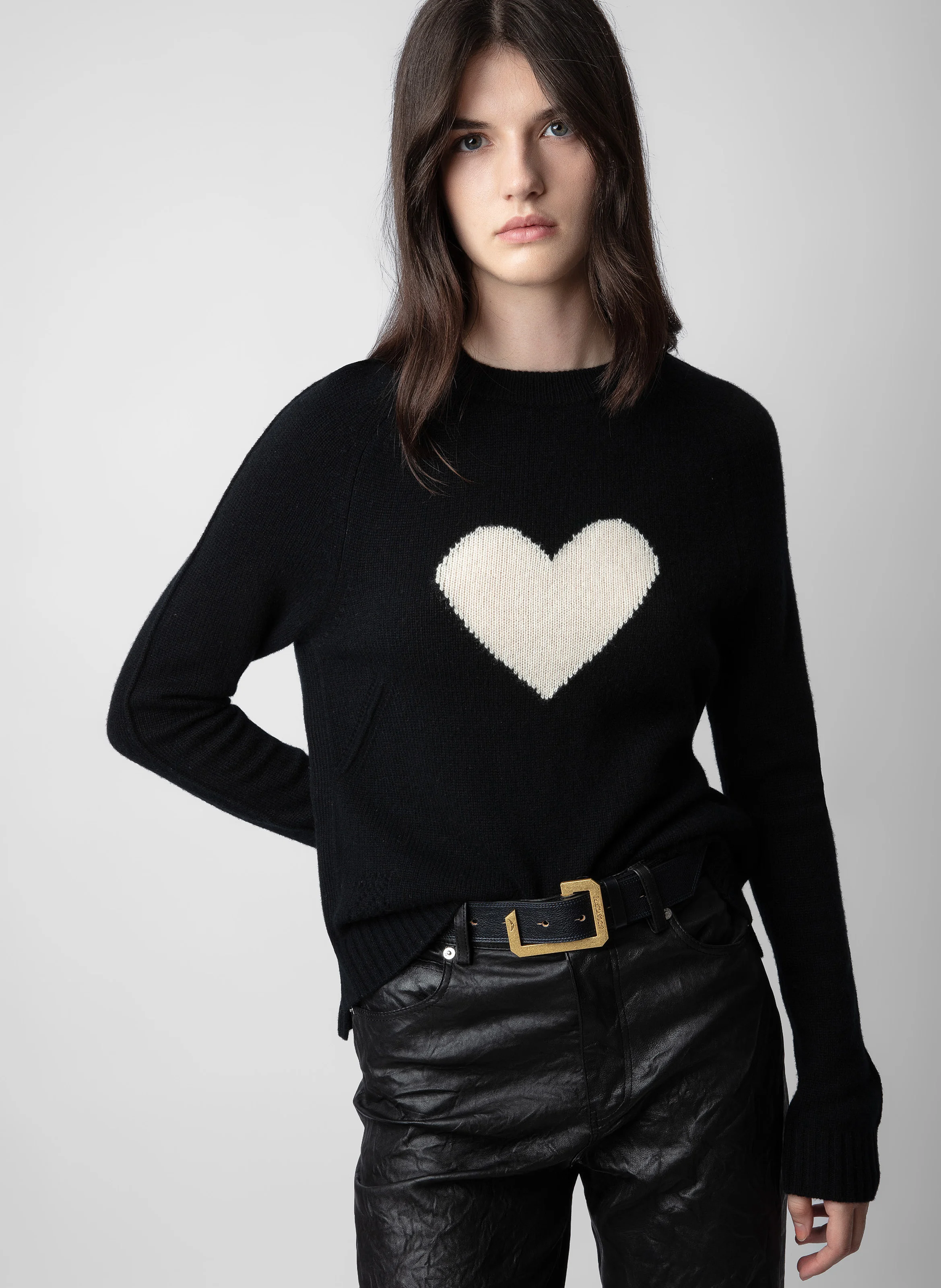 LILI - Pull droit col rond en cachemire| Noir