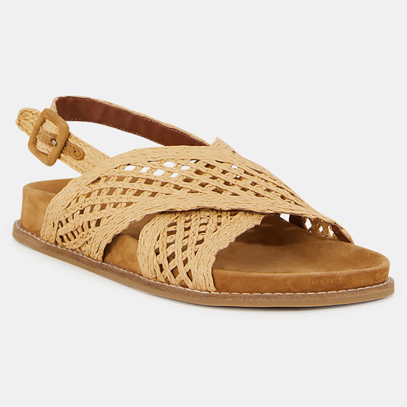 Galeries Lafayette Sandales plates en Cuir raphia naturel