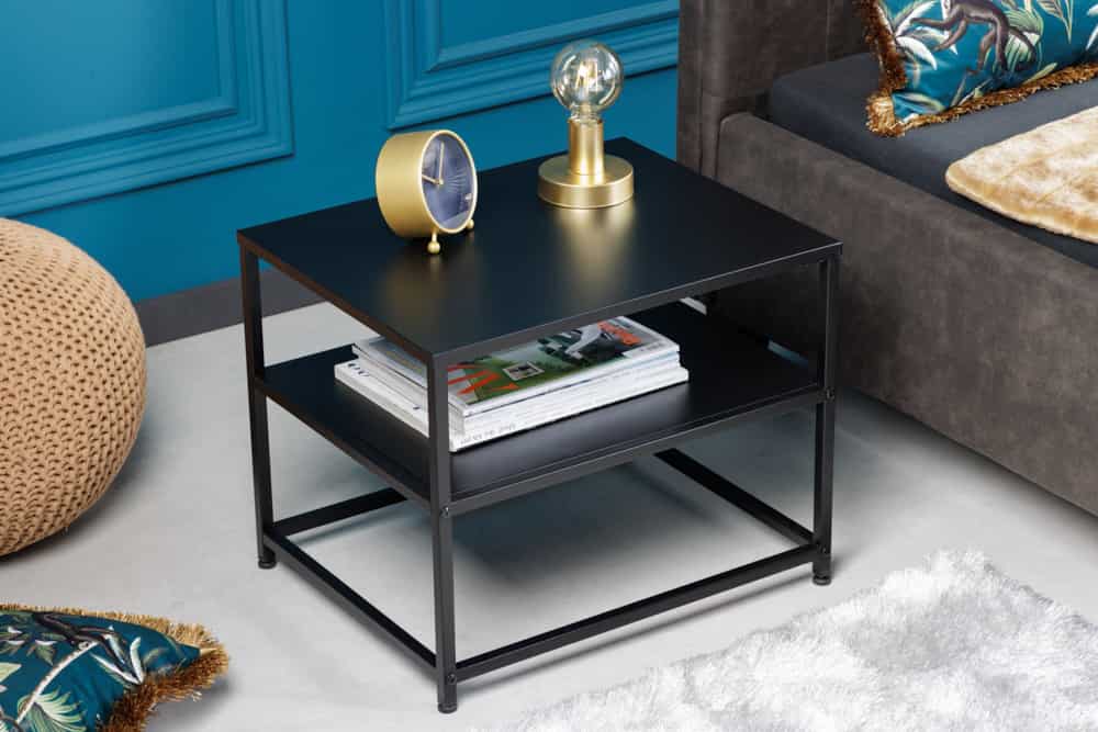 Moderner Beistelltisch DURA STEEL 50cm schwarz Metall mit Ablagefach