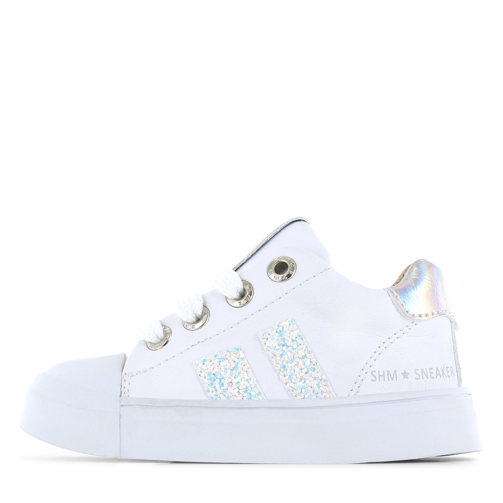 Shoesme witte sneaker met glitter stripings Microleer | Meisjes schoenen