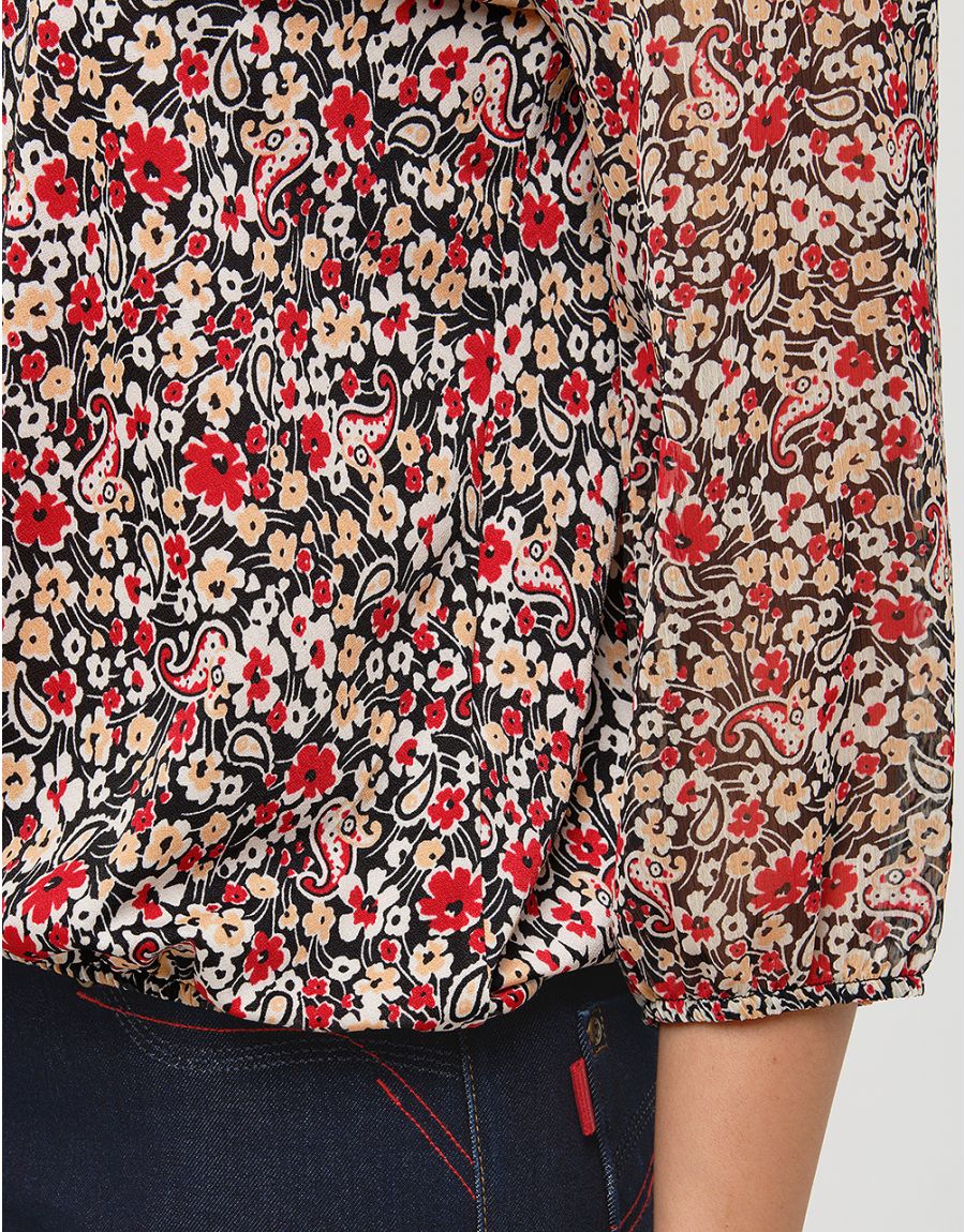 Blouse fleurie rouge