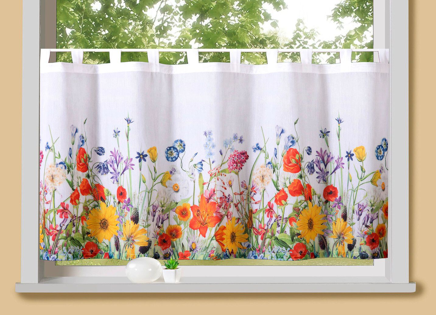 Kurzstore «Mohnblumen» mit Stangendurchzug