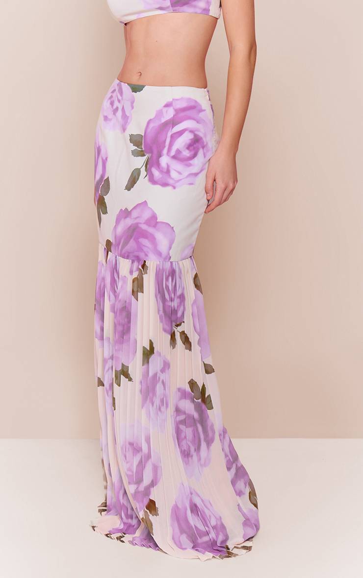 Rose Jupe Longue Coordonnée En Mousseline Tissée À Imprimé Floral Contrasté