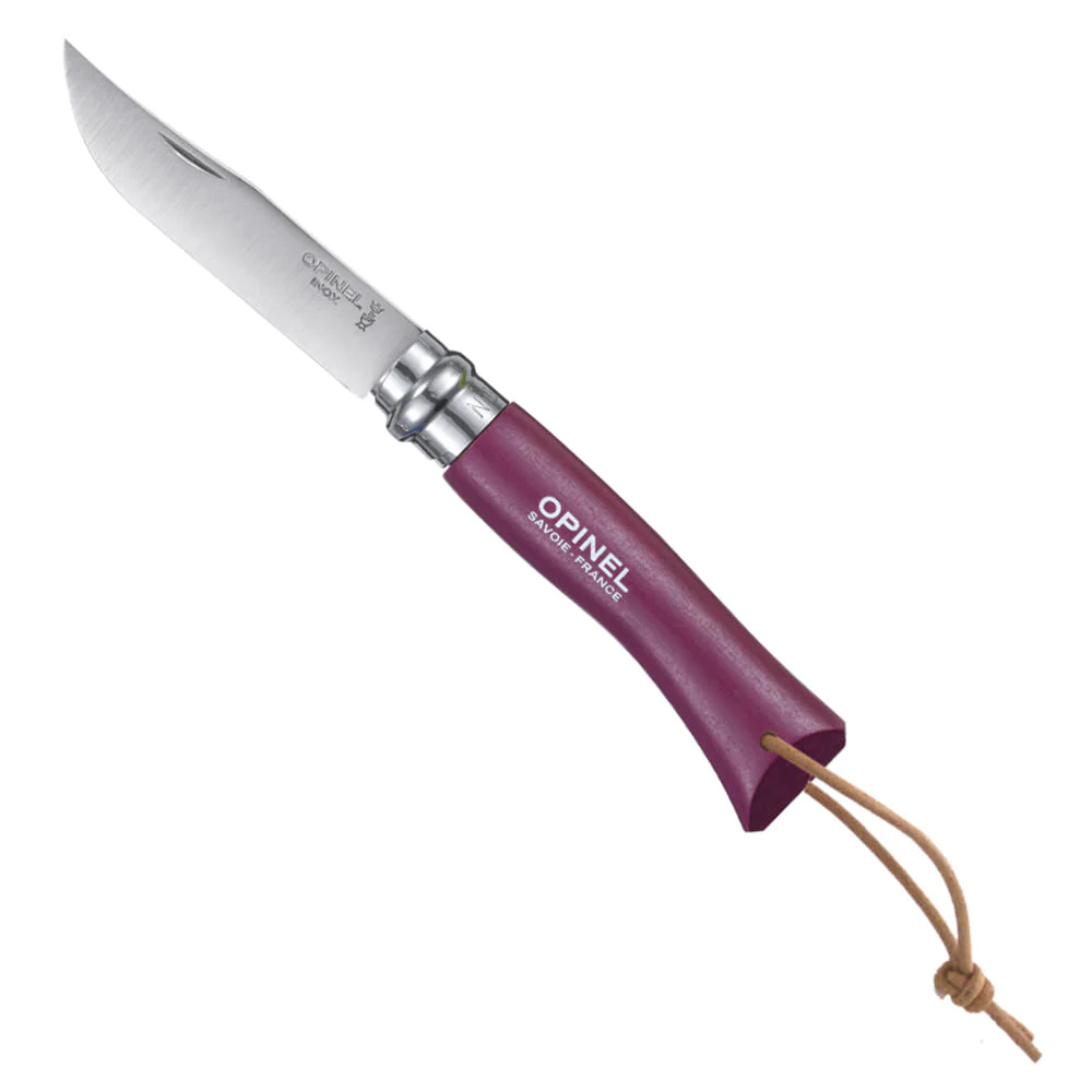 Couteau Baroudeur n°7 - lame 8 cm violet avec lien en cuir Opinel