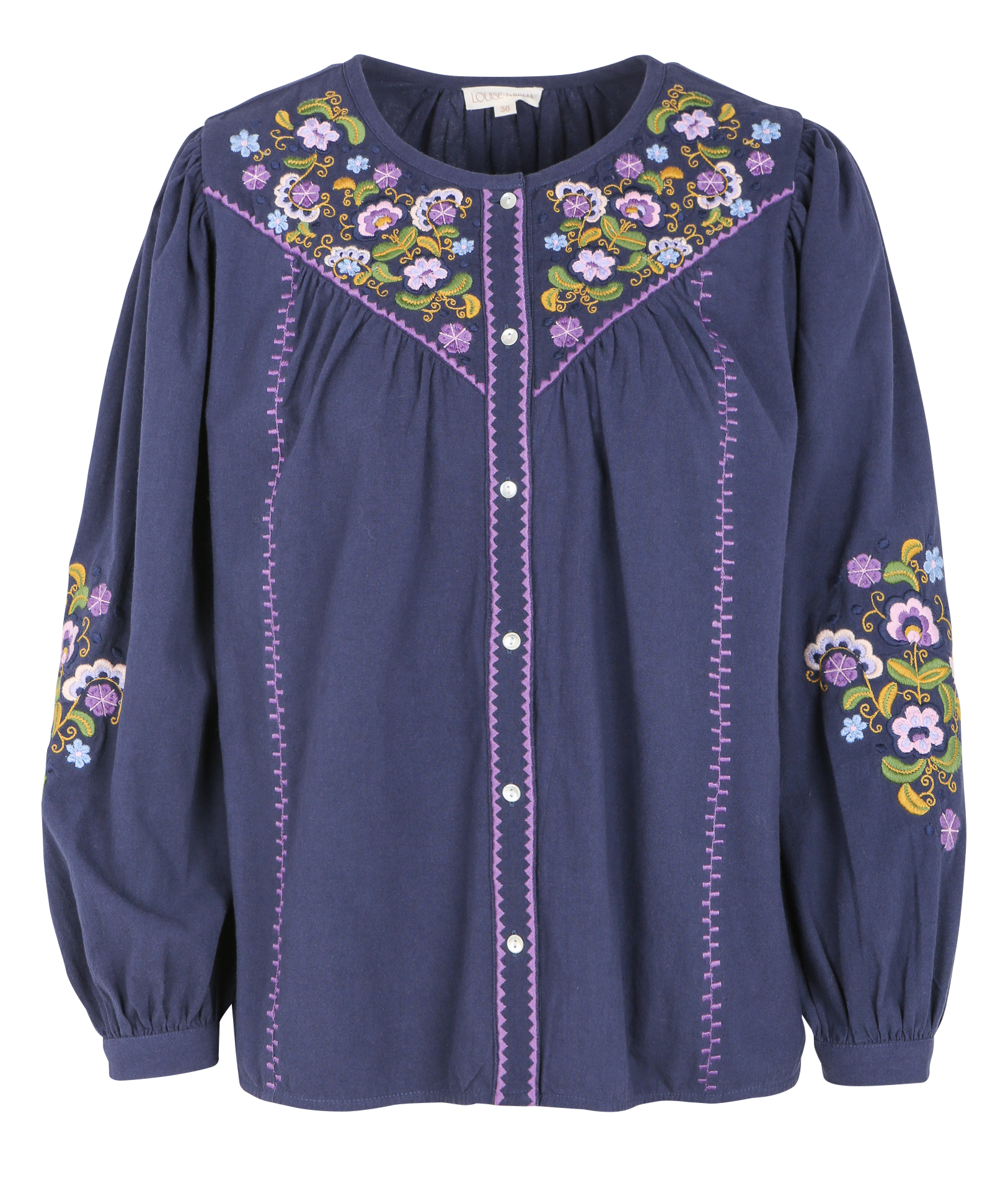 IZZANA - Blouse ample brodée en coton bio | Bleu