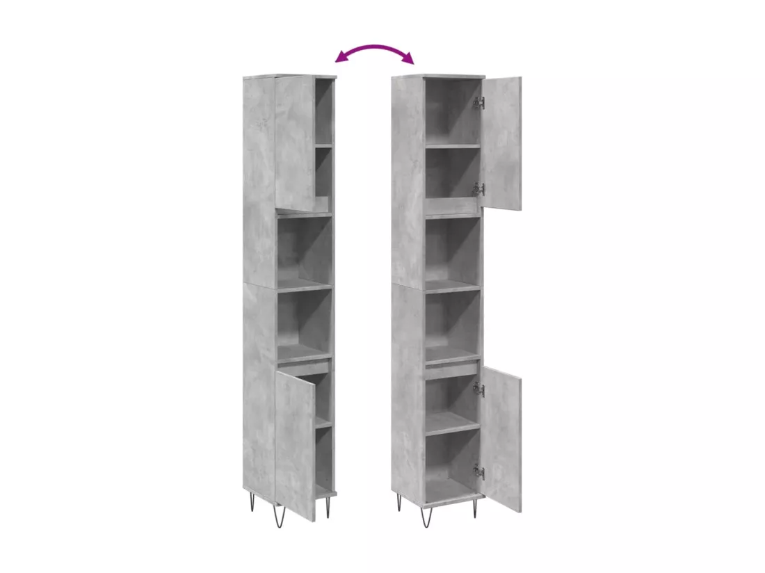 Armoire de salle de bain gris béton 30x30x190 cm