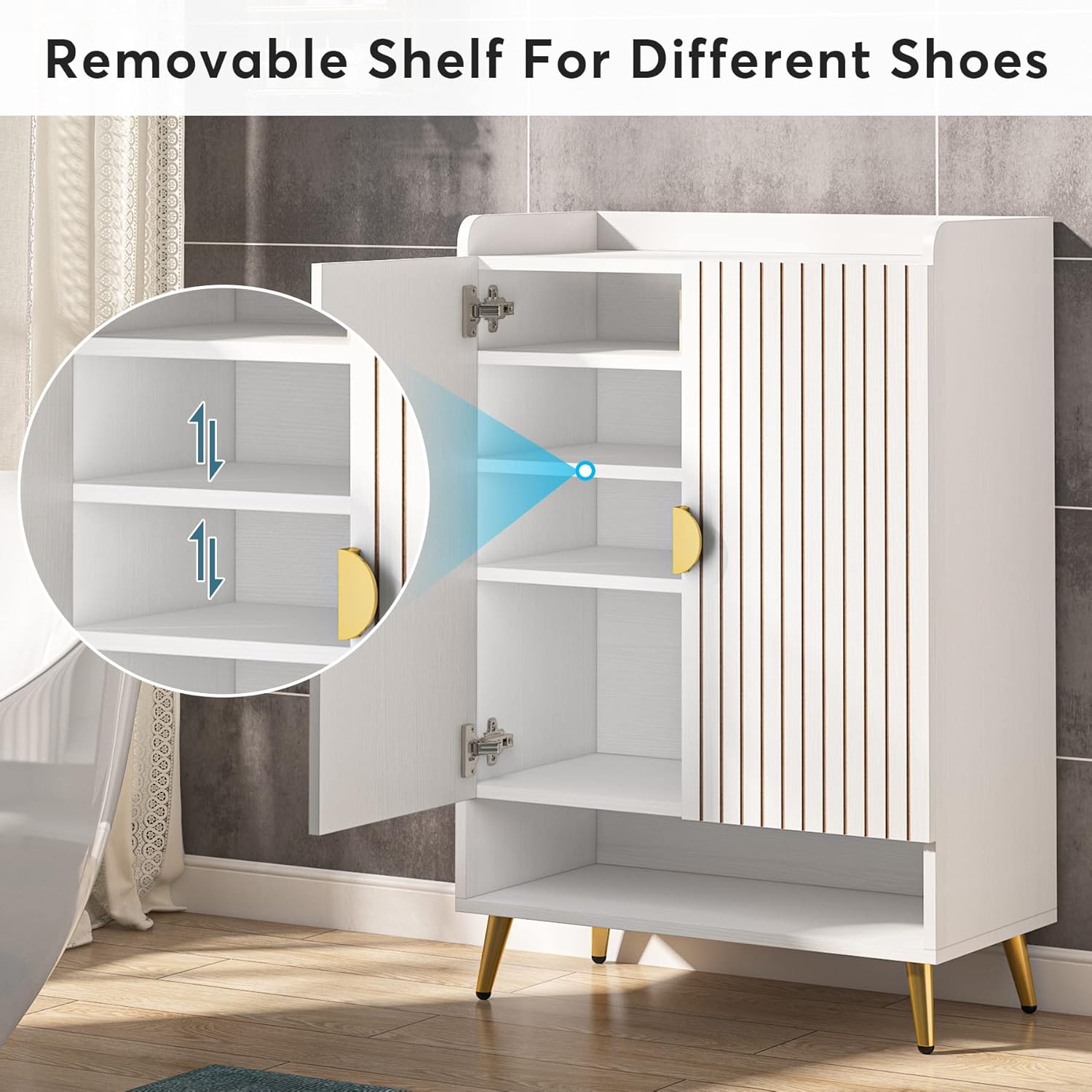 Tribesigns Schuhschrank mit 2 Türen, 75x 37x 110cm, Schuhkipper schmal,7-stöckig Schuhregal für 25 Paar Schuhe Regal für Eingang, Flurschrank,Wohnzimmer,weiß (Weiß)