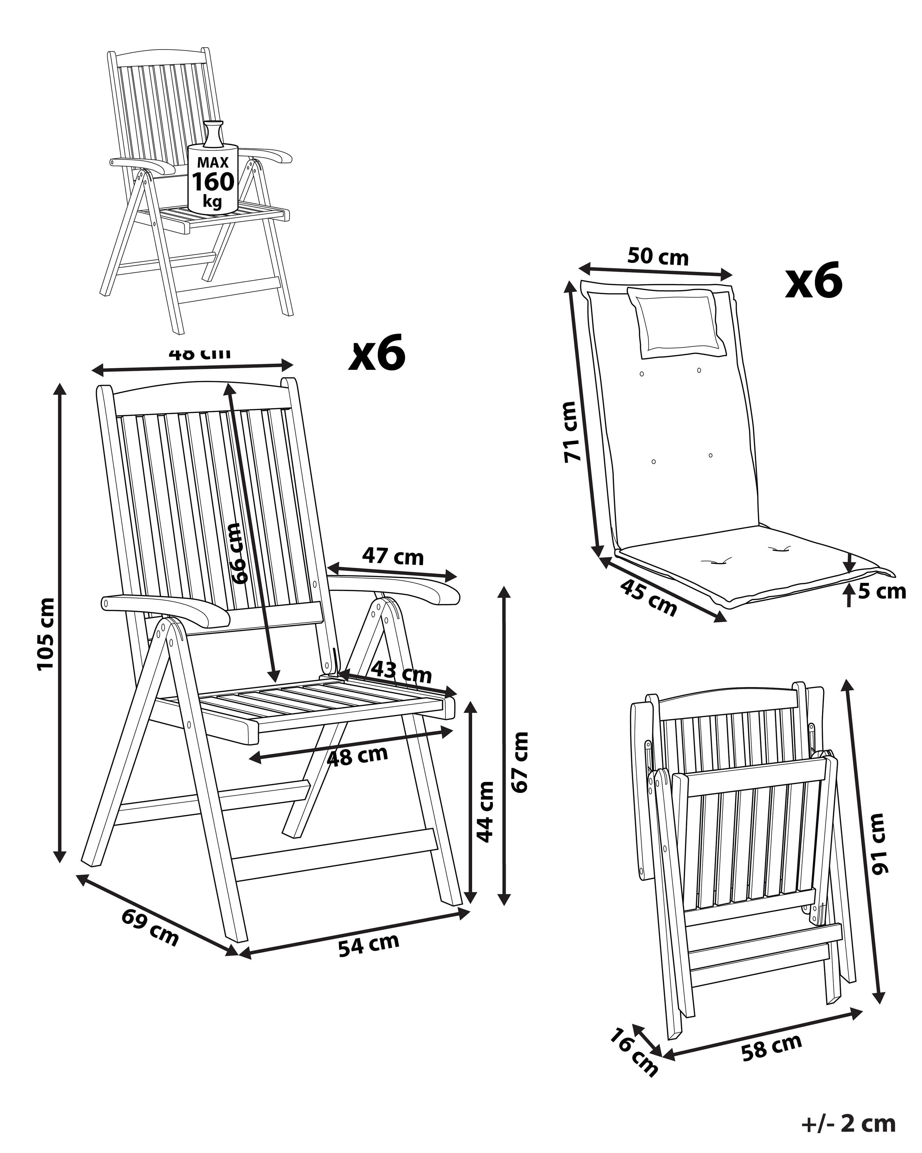 Set van 6 stoelen met zitkussen JAVA Acaciahout Taupe