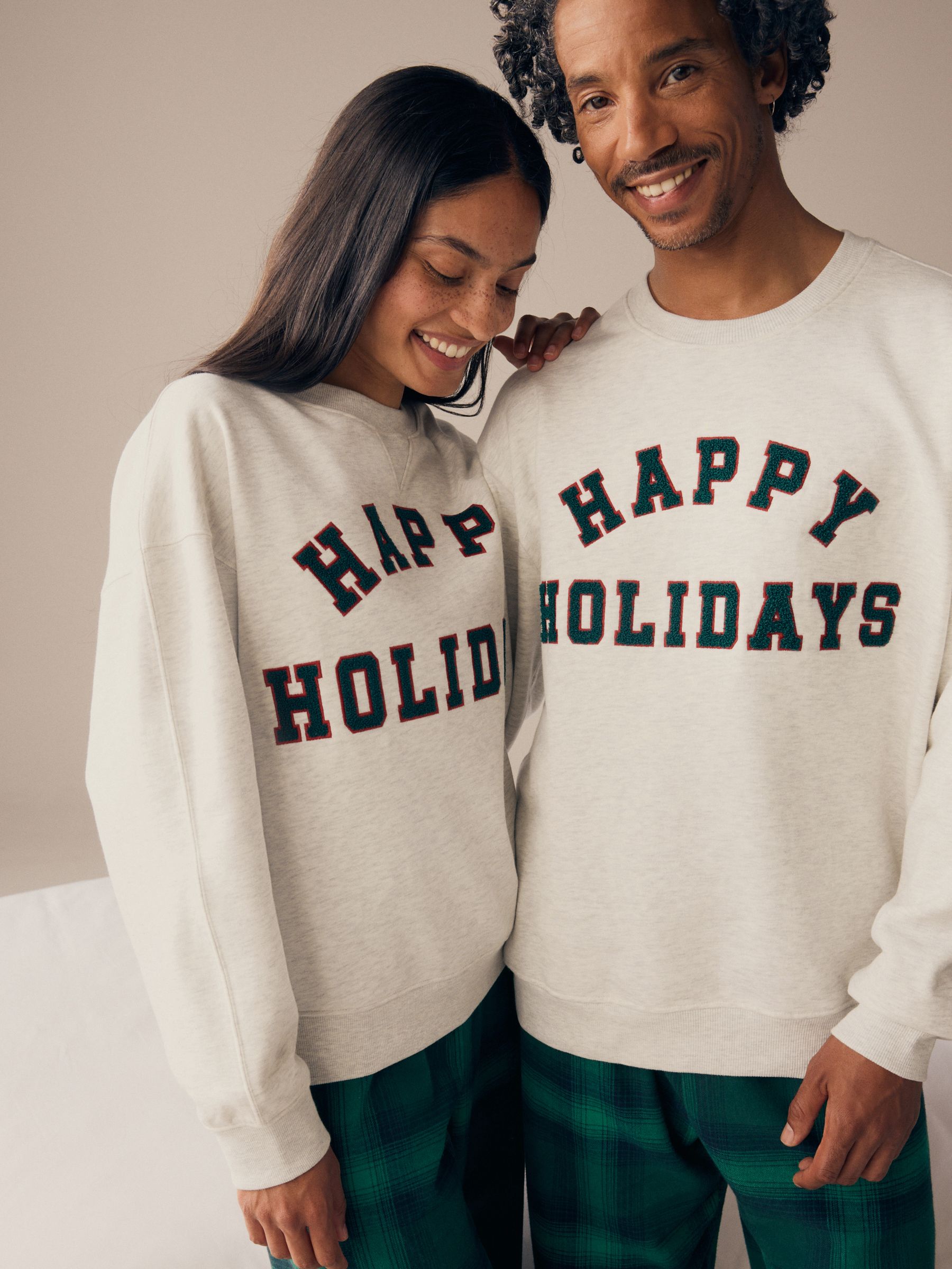 Grijs/groen - Matching Family kerstpyjama voor heren met de tekst 